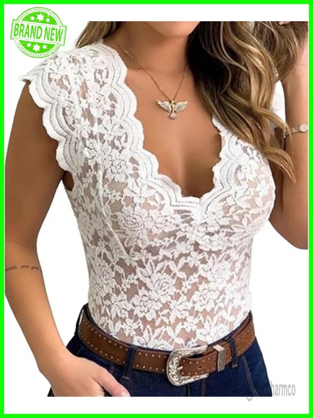 Sleeveless V-Neck Lace Tank Top Scalloped Trim Sheer Tunic Blouse